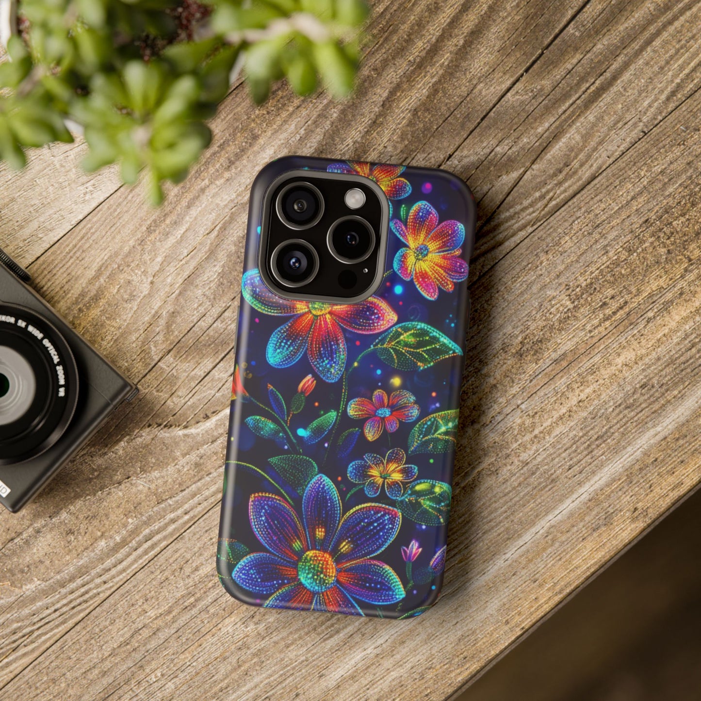 Flower Brite Lite Effect Magnetic Tough Cases, MagSafe, iPhone 16 15 14 13