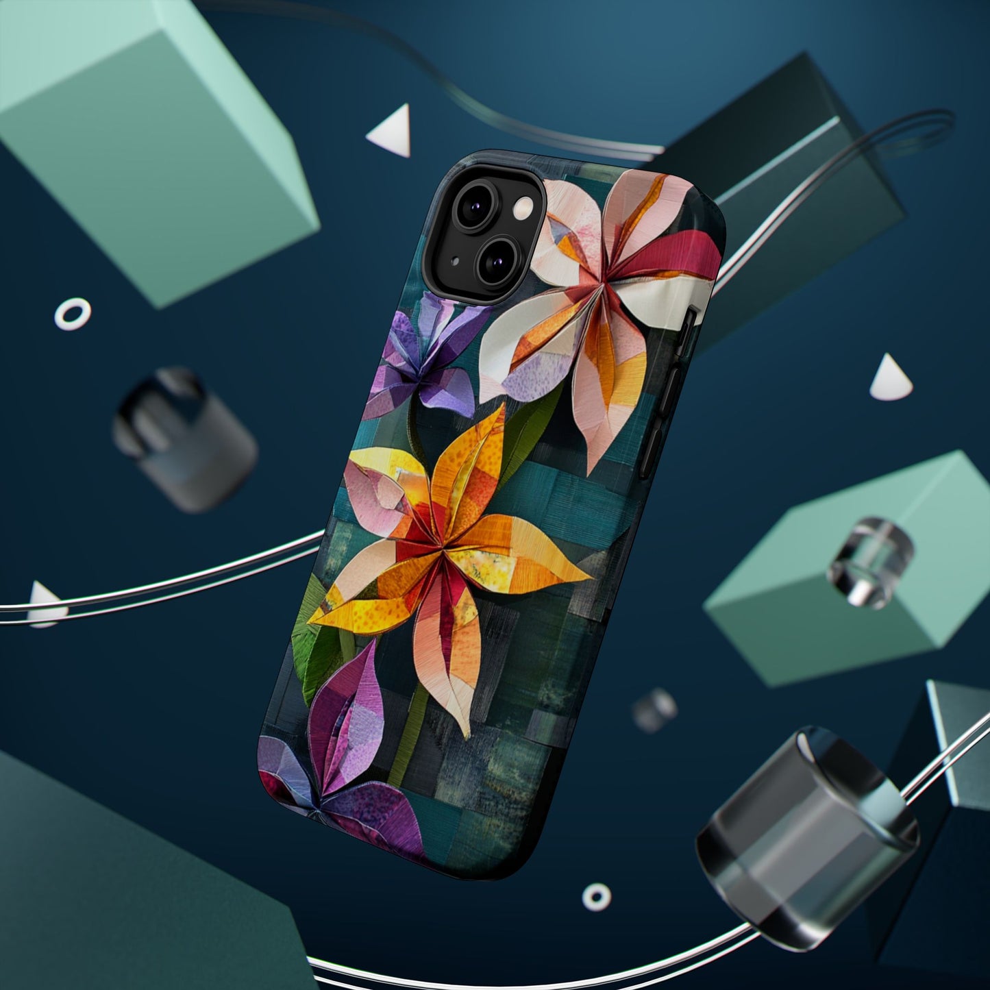 Bright Artistic Flower Magnetic Tough Cases, MagSafe, iPhone 16 15 14 13