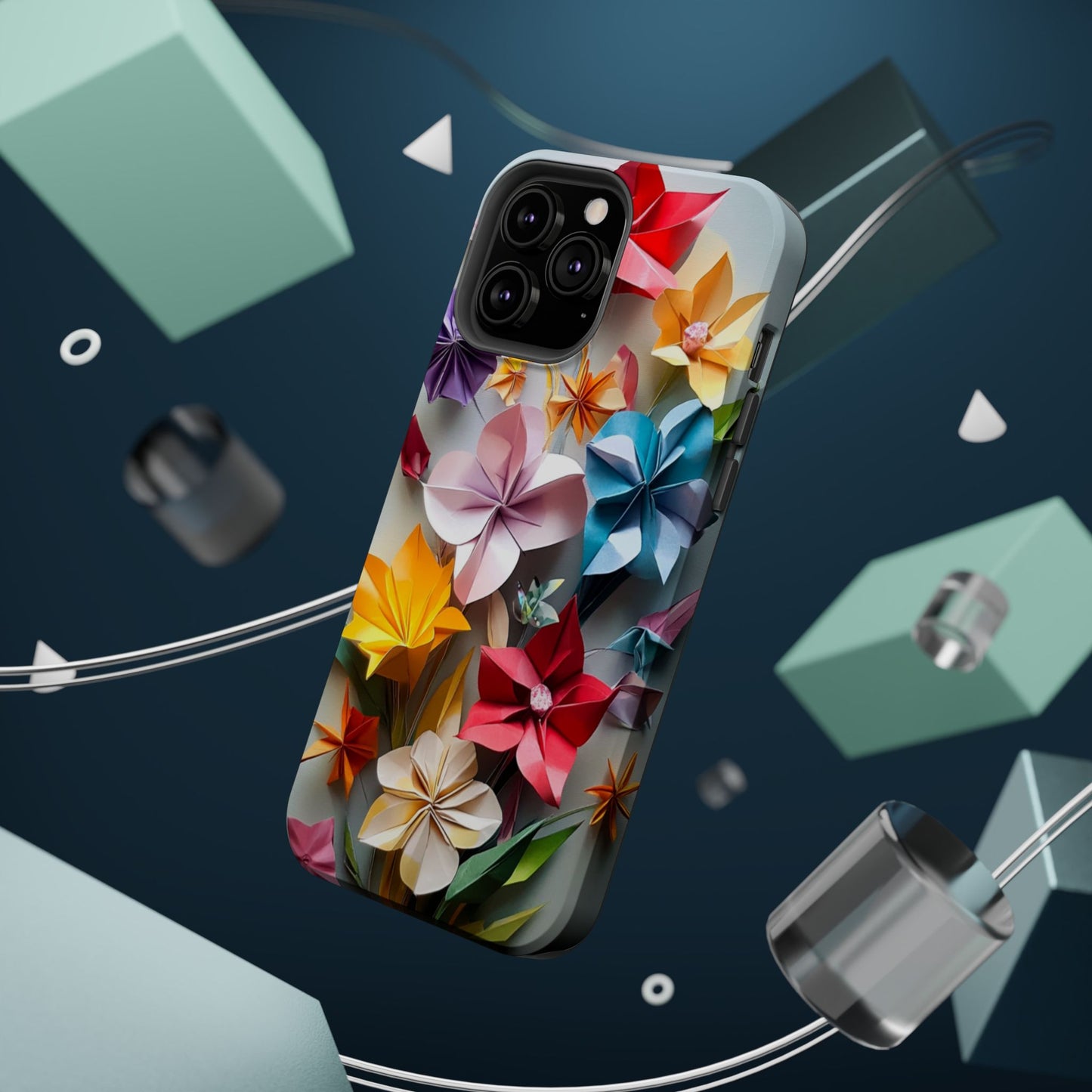 Flower Oragami Effect Magnetic Tough Case, MagSafe, iPhone 16 15 14 13