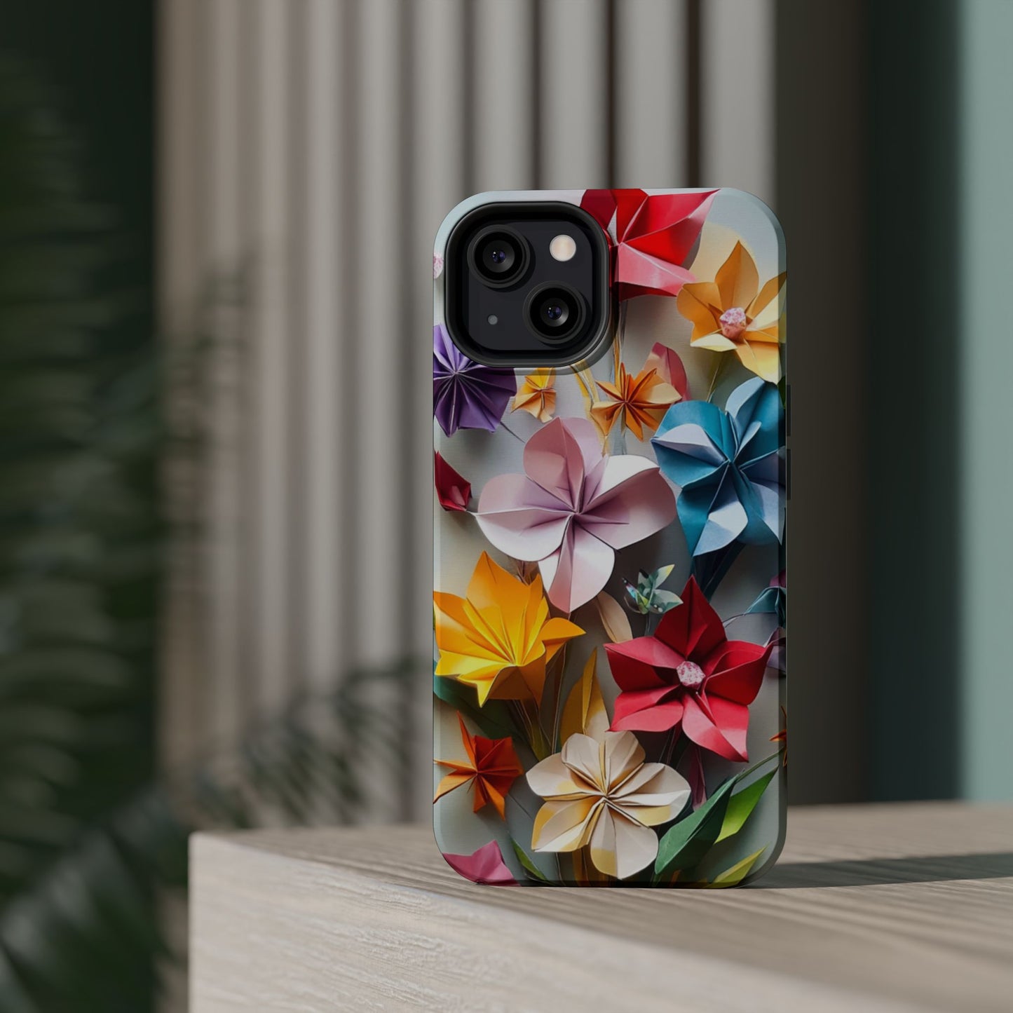 Flower Oragami Effect Magnetic Tough Case, MagSafe, iPhone 16 15 14 13