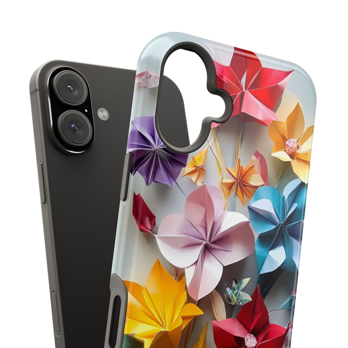 Flower Oragami Effect Magnetic Tough Case, MagSafe, iPhone 16 15 14 13