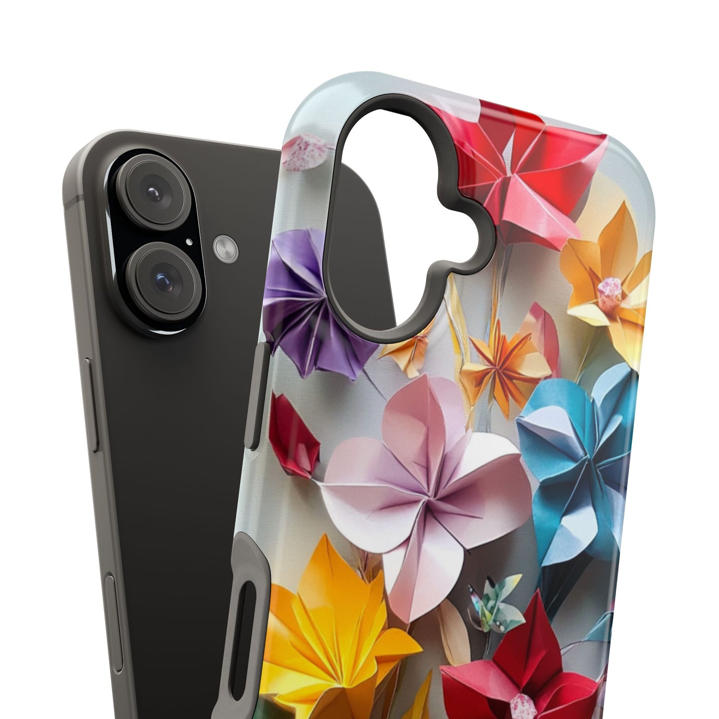 Flower Oragami Effect Magnetic Tough Case, MagSafe, iPhone 16 15 14 13