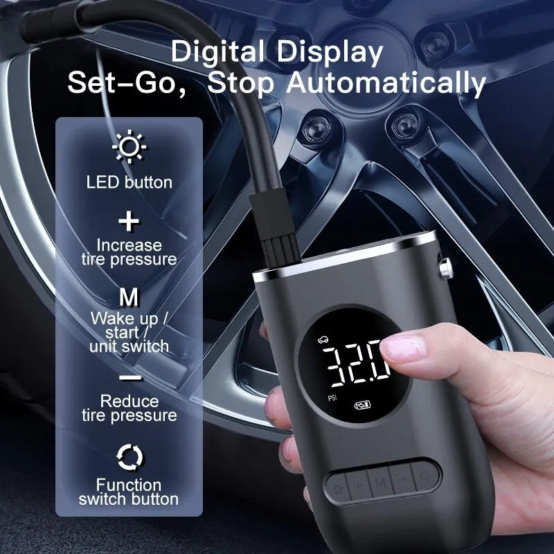 Wireless Electric Tire Air Pump  Inflator Handheld  Digital Display with LED Light