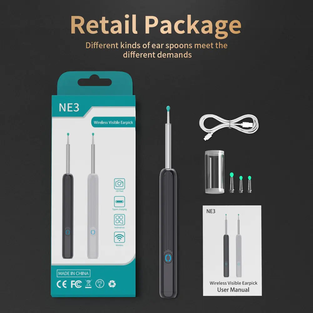 NATFIRE NE3 Ear Cleaner High Precision Ear Wax Removal Tool with Camera LED Light Wireless Otoscope Smart Ear Cleaning Kit