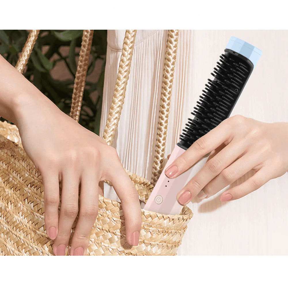 Portable Wireless USB 2 in 1 Straightening Hairbrush Brush