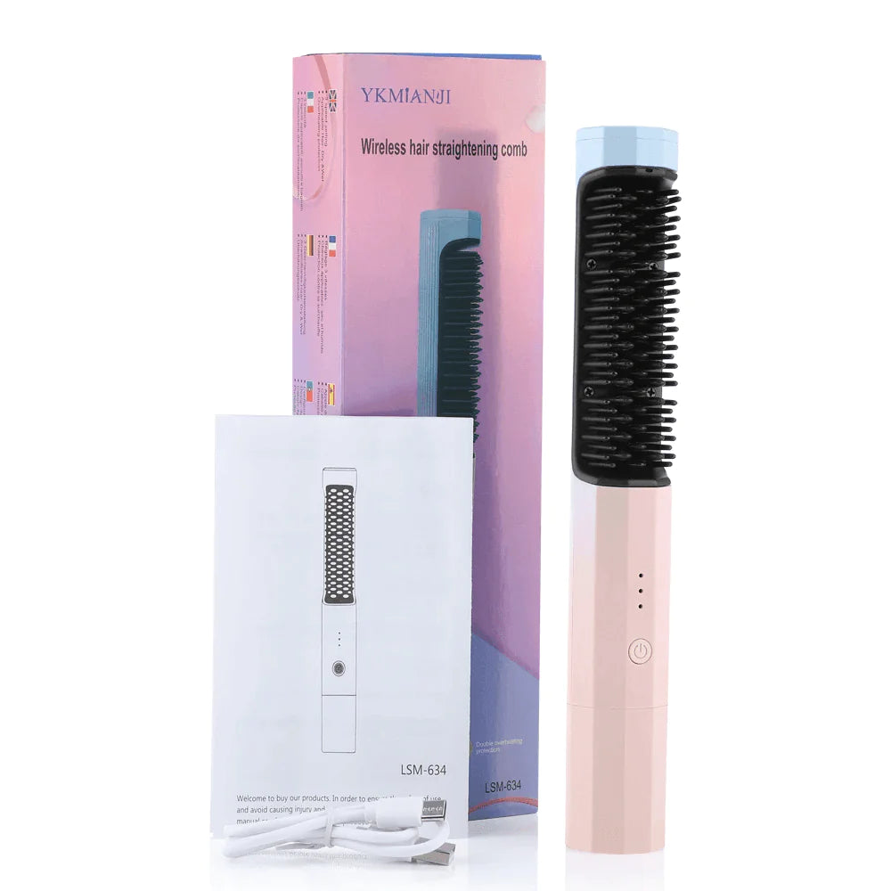 Portable Wireless USB 2 in 1 Straightening Hairbrush Brush